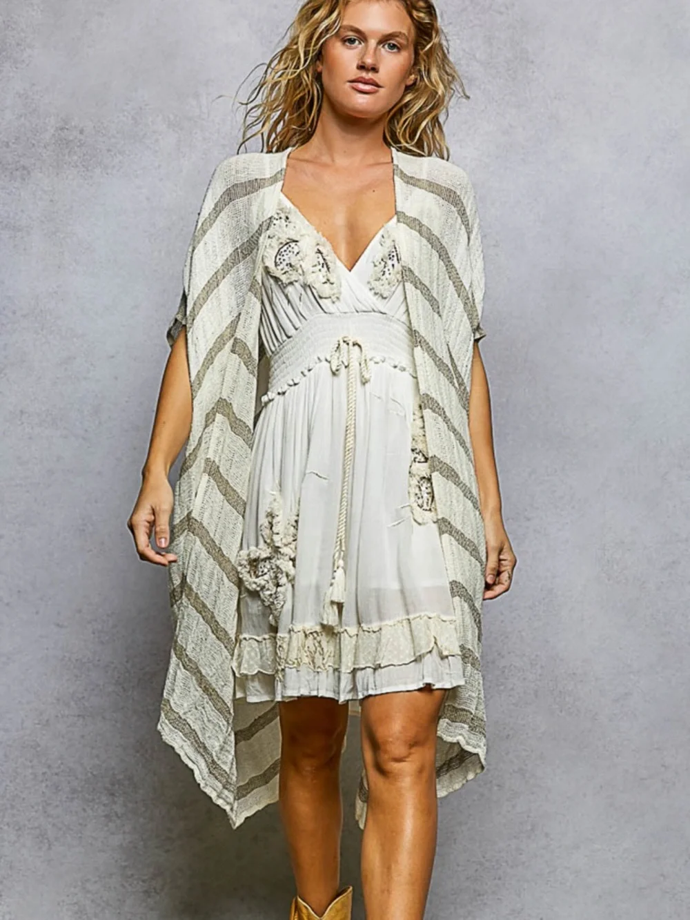 💕POL Boho linen Striped Kimono - Picture 4 of 7